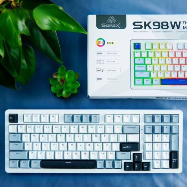Bàn phím máy tính gaming không dây Sorex SK98W gray black Rgb 3 mode